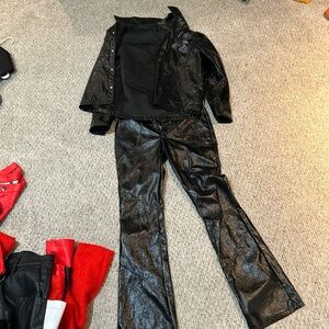 Fashion Men Black Leather Shirt and Pants